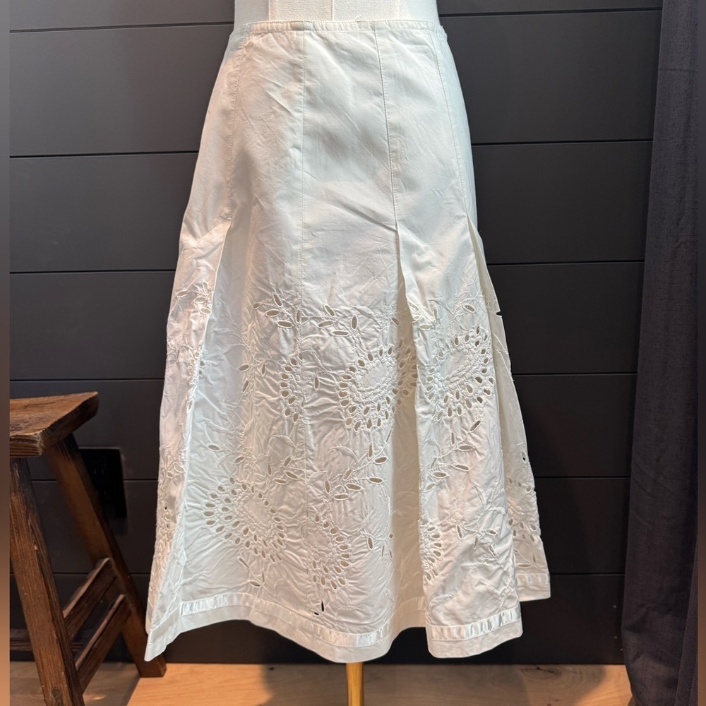 Express White Pleated Midi A-Line Skirt Eyelet Lace Cottagecore Floral Summer